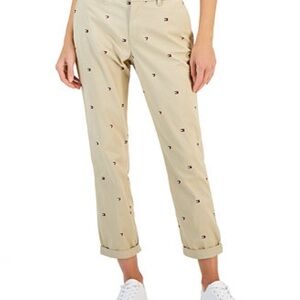 Tommy Hilfiger Women's Beige Embroidered Cropped Pants